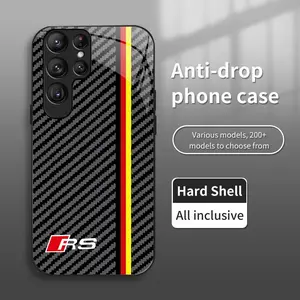 Suitable for [Galaxy S24 Ultra] New high-end simple carbon fiber textured glass mobile phone case New business simple explosion-proof glass mobile phone case Affordable environmentally friendly anti-fall and anti-fingerprint 995