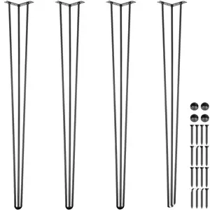 Hairpin Table Legs 36 Inches Black Set of 4, Desk Legs 880 Lbs Load Capacity, Hairpin Legs with 3 Rods for Bench, Desk, Dining, End Table, Chairs, Carbon Steel, Heavy Duty DIY Furniture Legs