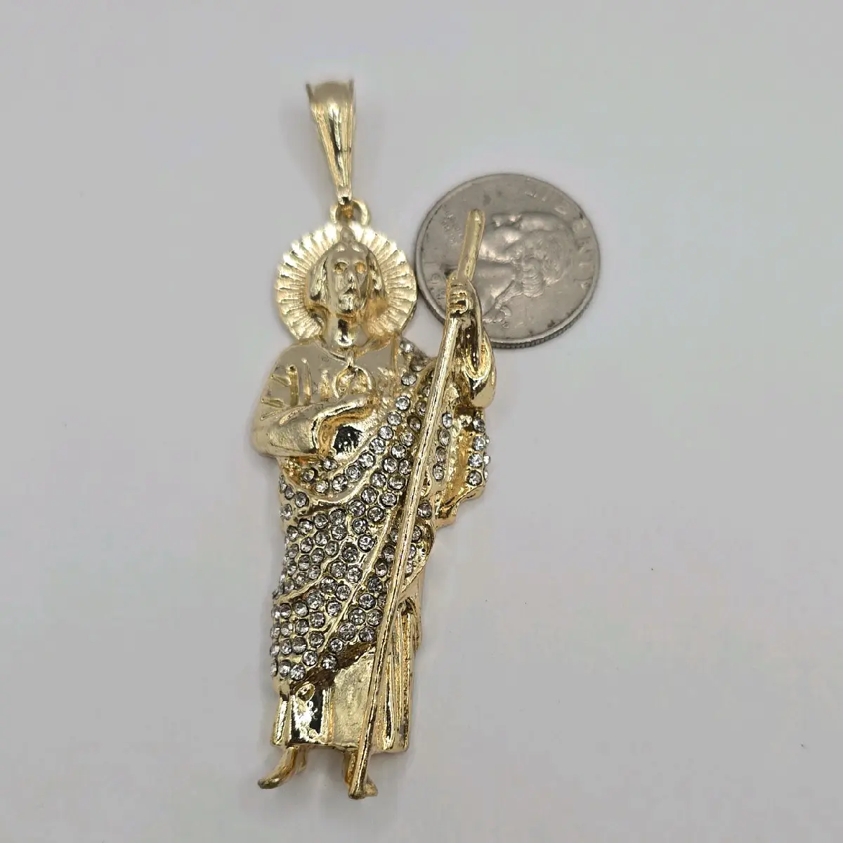 SAINT JUDE religious pendant only gold-plated  lear stone's NO CHAIN INCLUDED big zise
