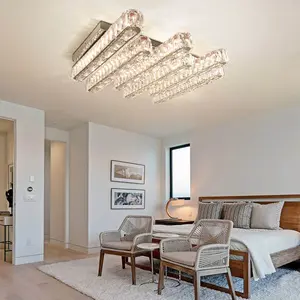 Living Room Luxury K9 Crystal LED Ceiling Light Chandelier 20.4'' Long Square Design Flush Mounted 6 Lights Dimmable Home Bedroom Dining Lighting QH-MC035