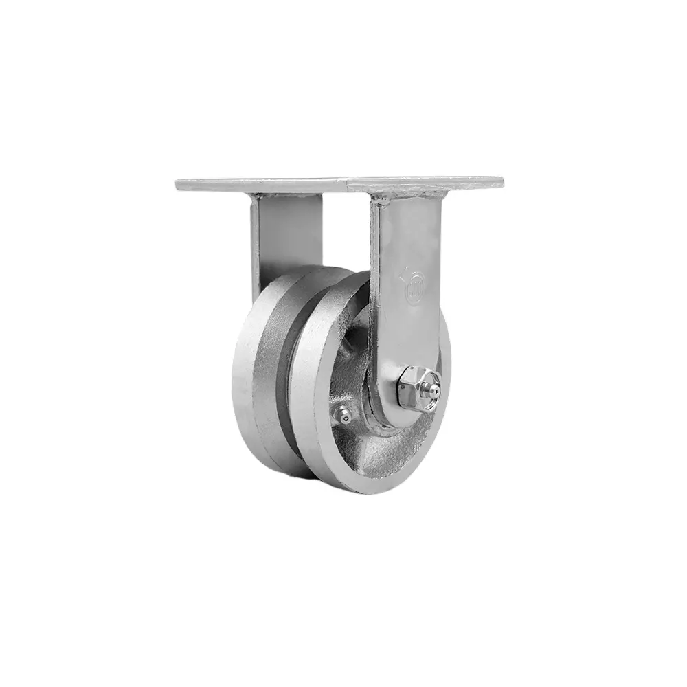 Heavy Duty Rigid Top Plate Caster with 4 Inch V-Groove Semi Steel Cast Iron Wheel and Bronze Bearings - 800 lbs. Capacity/Caster - Service Caster Brand