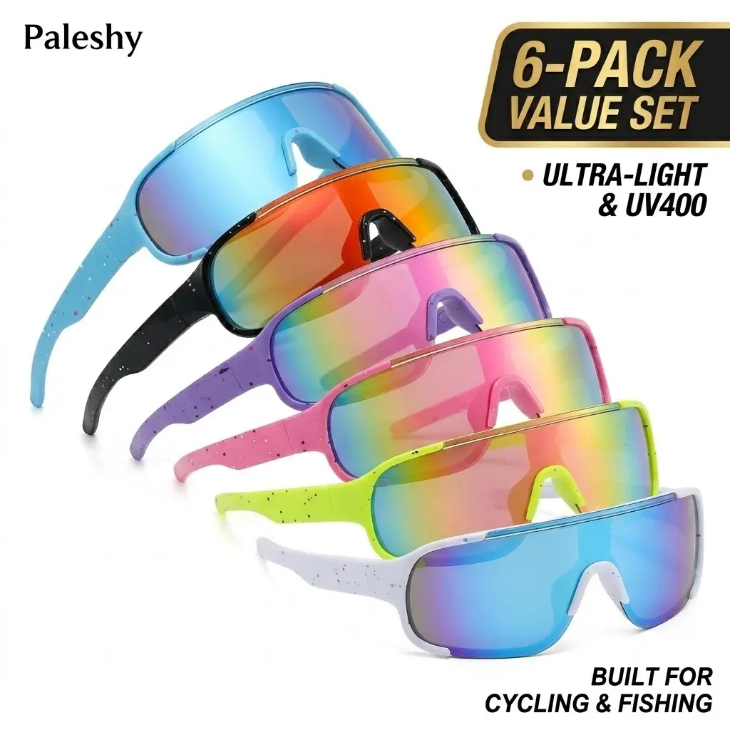Paleshy 6-Pack Ultra-Light UV400 Cycling & Fishing Sunglasses Set in Vibrant Colors for Outdoor Activities