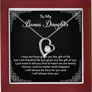 To My Bonus Daughter Necklace, Gifts For Bonus Daughter, Step Daughter Necklace From Stepmom, Step Daughter Gifts From Stepdad, Jewelry Box Gift Pendant For Bonus Daughter.