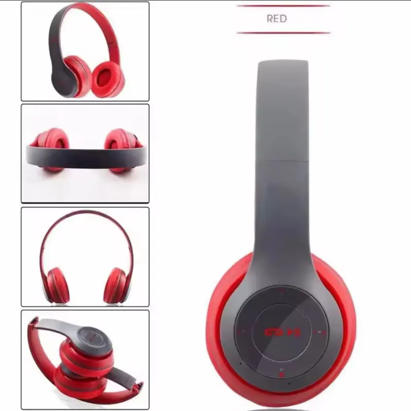 Red Wireless Over Ear Headphones with Enhanced Bass and Comfortable Fit for Music Lovers