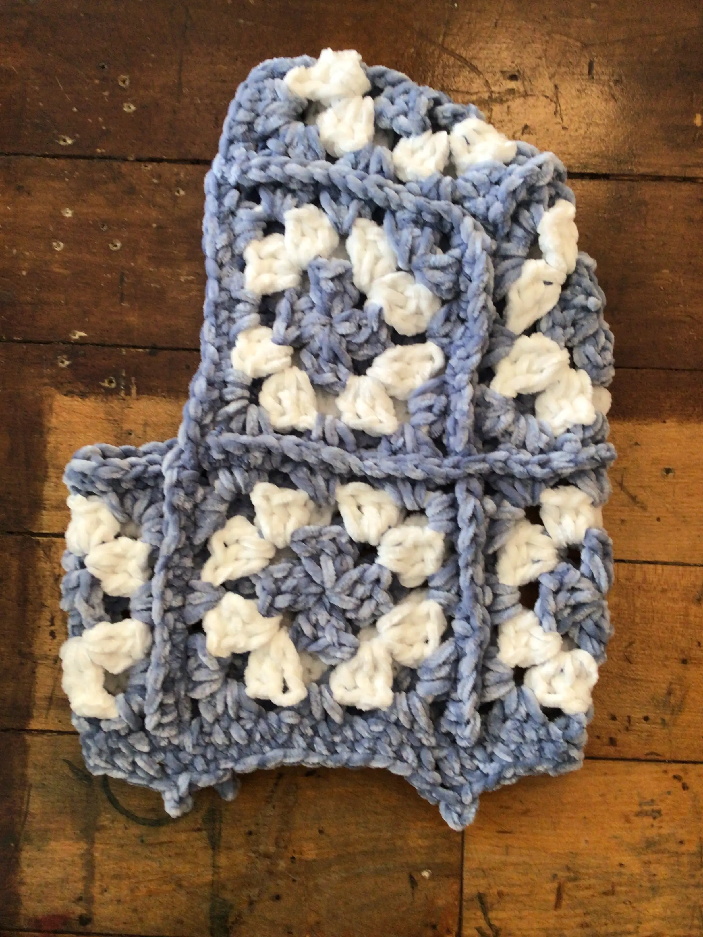 Velvety Silver-Blue & White Hand Crochet Balaclava