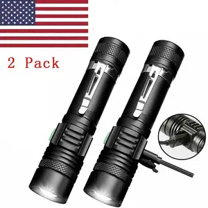 2 PACK LED Flashlight Rechargeable USB Tactical Torch Standard Portable Lighting for Home Improvement