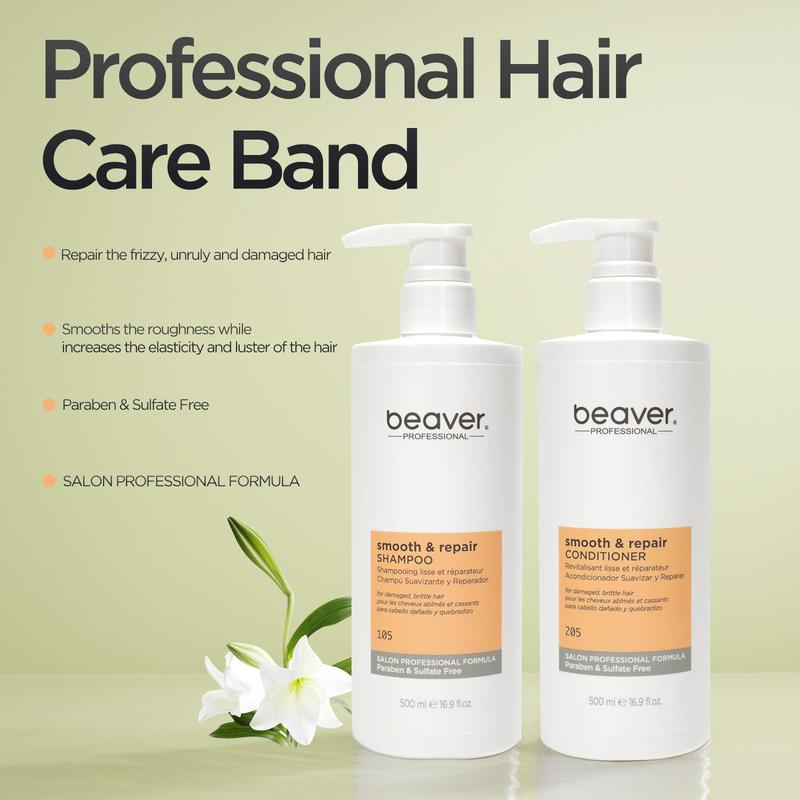 Beaver Professional Smooth & Repair Shampoo & Conditioner Set - 500ml Each for Smooth Hair Care with Aqua Water Formula