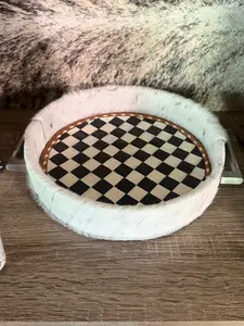 Checkered Hair-On-Hide Tray, Kitchen Tableware Organiser