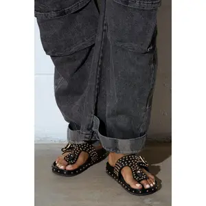 AZALEA WANG DAISY CHAIN STUDDED BLACK SANDAL