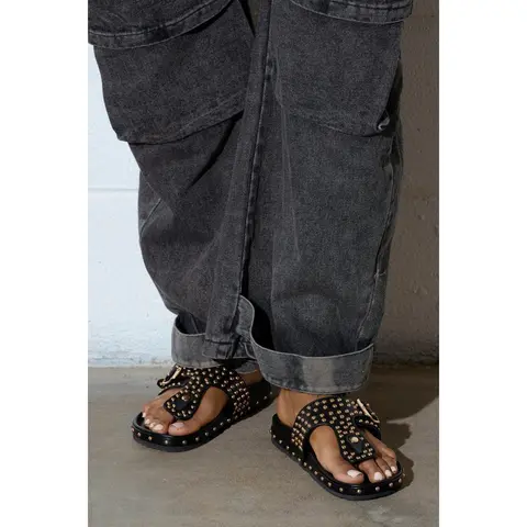 AZALEA WANG DAISY CHAIN STUDDED BLACK SANDAL