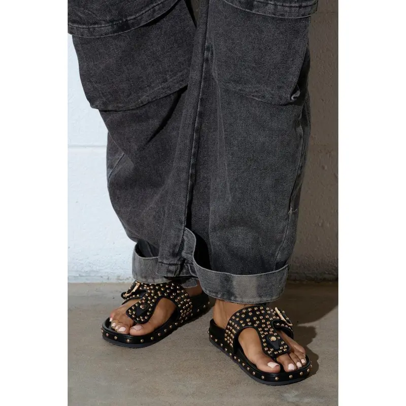 AZALEA WANG DAISY CHAIN STUDDED BLACK SANDAL