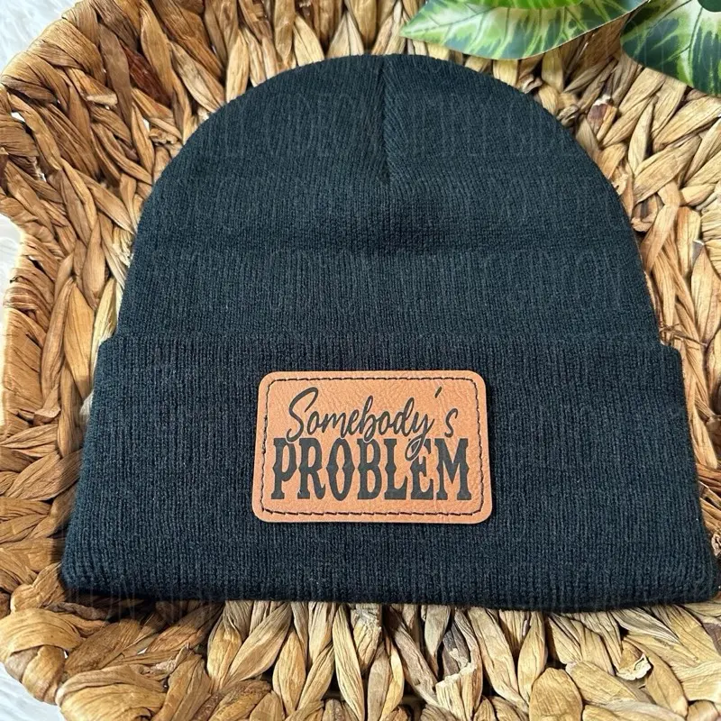 Acrylic Material Beanie - 100% Acrylic Stretchy Hat with Leather Patch for Stylish Warmth and Comfort