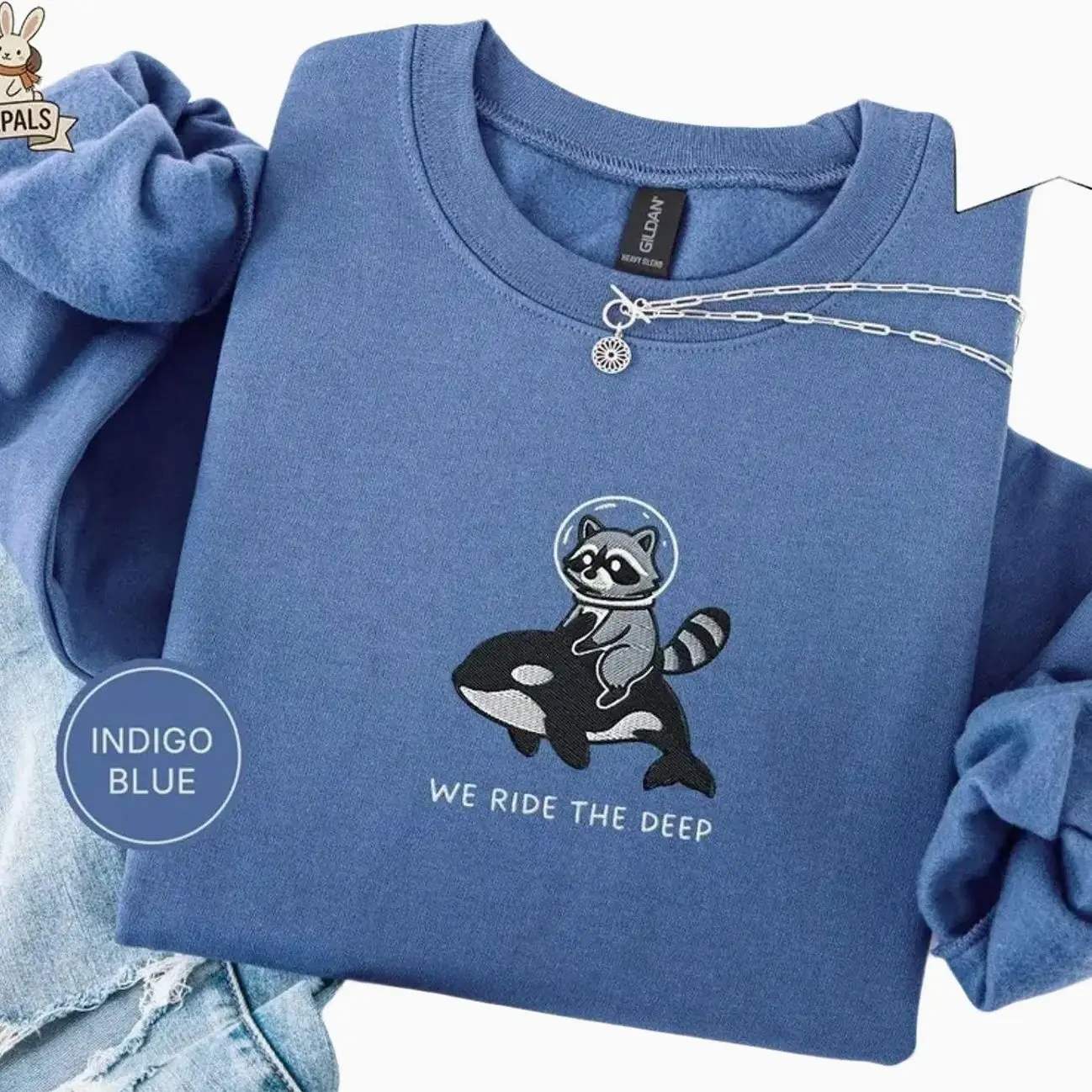 Embroidered Raccoon Orca Sweatshirt - We Ride the Deep, Funny Ocean Animal Sweater, Whale Lover Gift, Cute Raccoon, Killer Whale Sweatshirt