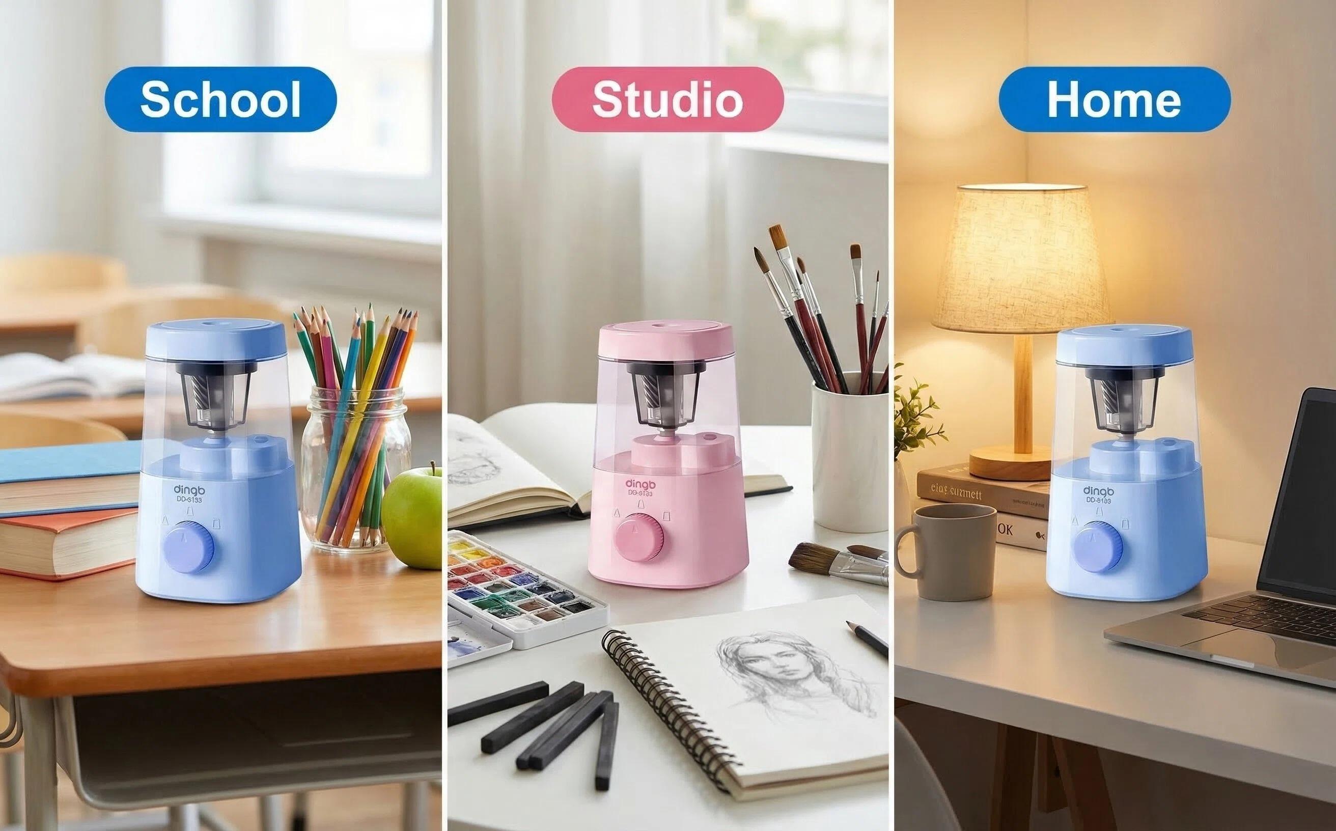 Automatic Pencil Sharpener, Portable & Compact for All Pencil Types - Perfect for Art, Office, School & Home Use (Blue/Pink)