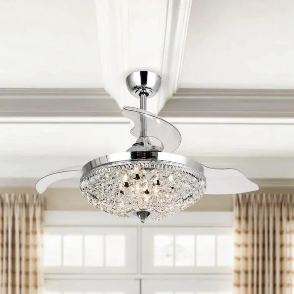 Parrot Uncle 42" Servantes Modern Downrod Mount Crystal Ceiling Fan with Lighting and Remote Control