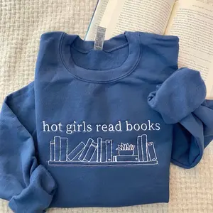 Embroidered Hot Girls Read Books sweatshirt,Booktrovert Sweatshirt,Book Lover Sweatshirt,Cute Book Lover Shirt,Custom Embroidered Sweatshirt