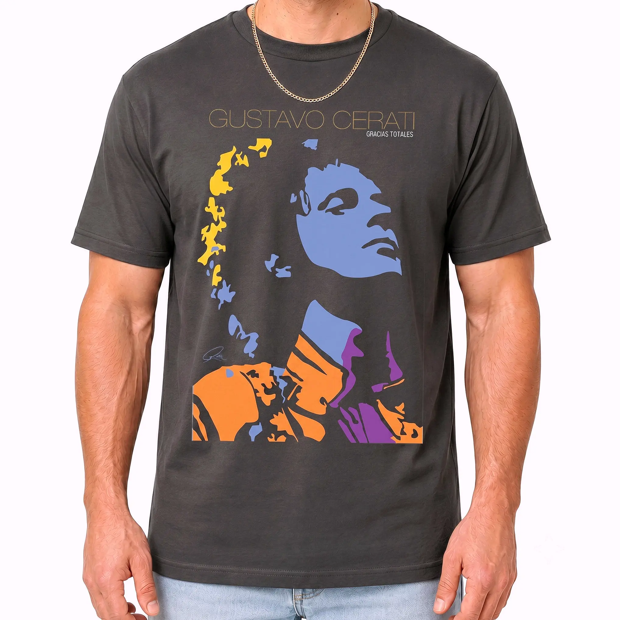 Gustavo Cerati T-Shirt – Gracias Totales Color Portrait Graphic Tee, Pure Cotton Fabric Crew Neck, Short Sleeve Unisex Casual Streetwear Trendy Top