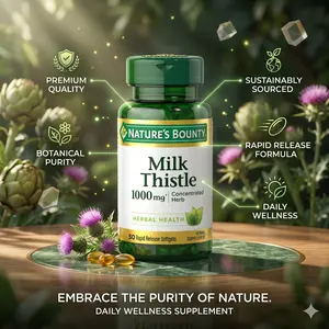 Milk Thistle 1000mg, Herbal Health Supplement, Daily Supplement, Gluten Free, Rapid Release Softgels, 50 Ct