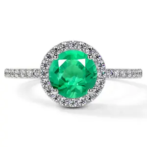 Classic Round Emerald Halo Ring with Prong Set Diamonds (1.55cttw)- REM001-7X7-AA