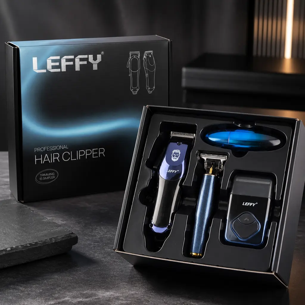 LEFFY 1-piece/4-piece set men's electric hair clipper, electric shaver, 4-in-1 cordless hair clipper, detail trimmer, nose hair trimmer, mini electric shaver, digital display low-noise hair tool complete set of accessories, perfect gift for your husband