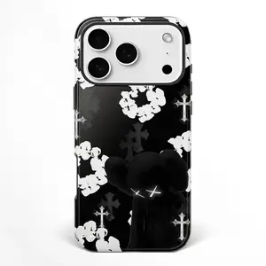 Shadow Figure Metallic Cross Case for iPhone 16 15 14 13 12 Pro Max, Dark Aesthetic Chrome Pattern Cover, Bold Graphic Protective Shell
