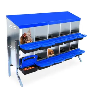 Blue Chicken Nesting Box with 10 Compartments and Legs, Roll Away Design, Lid Cover for Egg Protection – Ideal Laying Boxes for Chickens