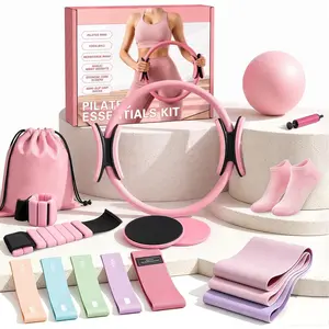 Pilates Kit, 19 count Pilates Equipment for Women  Workout, 14.5'' Pilates Ring and Ball Set, Resistance Bands, Ankle Weights, Pilates Starter Set for Beginners Toning Strength