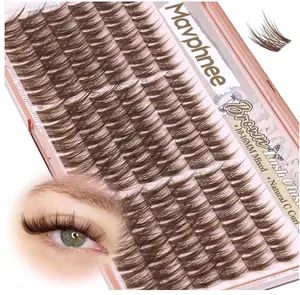 Anime Cluster Lashes Brown Cluster Eyelash Extensions Fairy Eyelash Clusters Wispy Lash Clusters Dark Brown Individual Lash C-Curly Lash Extension Spiky Manga DIY Eyelashes Pack (108Pcs, 10-16MM)