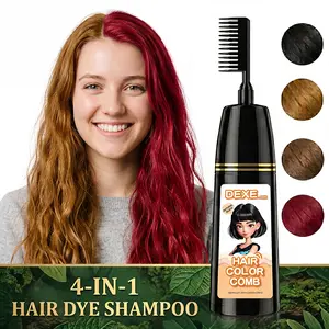 6 in 1 Instant Hair Dye Shampoo with Ginseng Extract, Ammonia-Free Long-Lasting Hair Color for Grey Coverage, Herbal Ingredients, Natural Tint