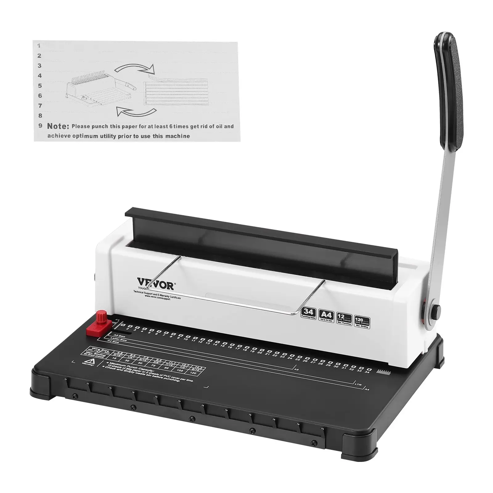 【Summerfinds】VEVOR Manual Coil Spiral Binding Machine, 34-Holes Cast Iron Punch Binder, Adjustable 3/16"-9/16" Coil Spines, 120-Sheet Capacity, for Letter/A4/A5 Paper, Schools & Office Stationery, Monthly Bill Organizer