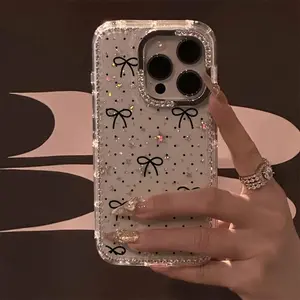 Polka Dot Bow Luxury Rhinestone Fashion Phone Case, Transparent Glitter Star Bumper Anti-Drop Protective Cover, Suitable for iPhone 17 Pro Max 17 Air 16 15 14 Plus 13 12 11, Christmas Gift New Year Gift Easter Gift Halloween Gift, for Friends