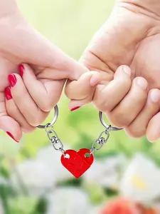 Couple Gift Set - Heart Keychain, Keychain Kawaii, Geometric Alloy Keyring Decorations, Christmas Valentine's Day Present for Boyfriend Girlfriend