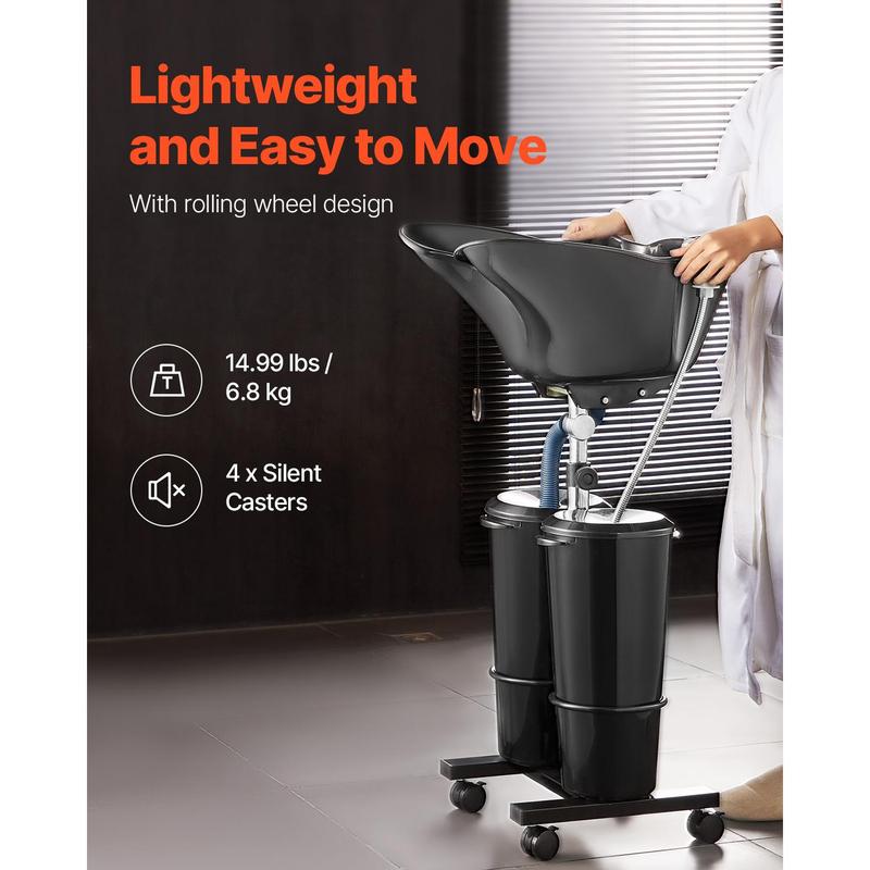 VEVOR Portable Shampoo Bowl, Shampoo Sink for Washing Hair with Electric Pump, Includes 2 Buckets 2 Showerheads, Drain Hose, Height and Angle Adjustable Portable Wash Bowl for Home Salon Use, BlackHoliday gifts