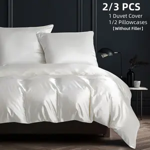 Utopian Double Bed Duvet Cover Set in Soft Satin Fabric, Includes 80x80cm Zipper Pillowcase, Elegant Home Bedding Collection, Washable Covers