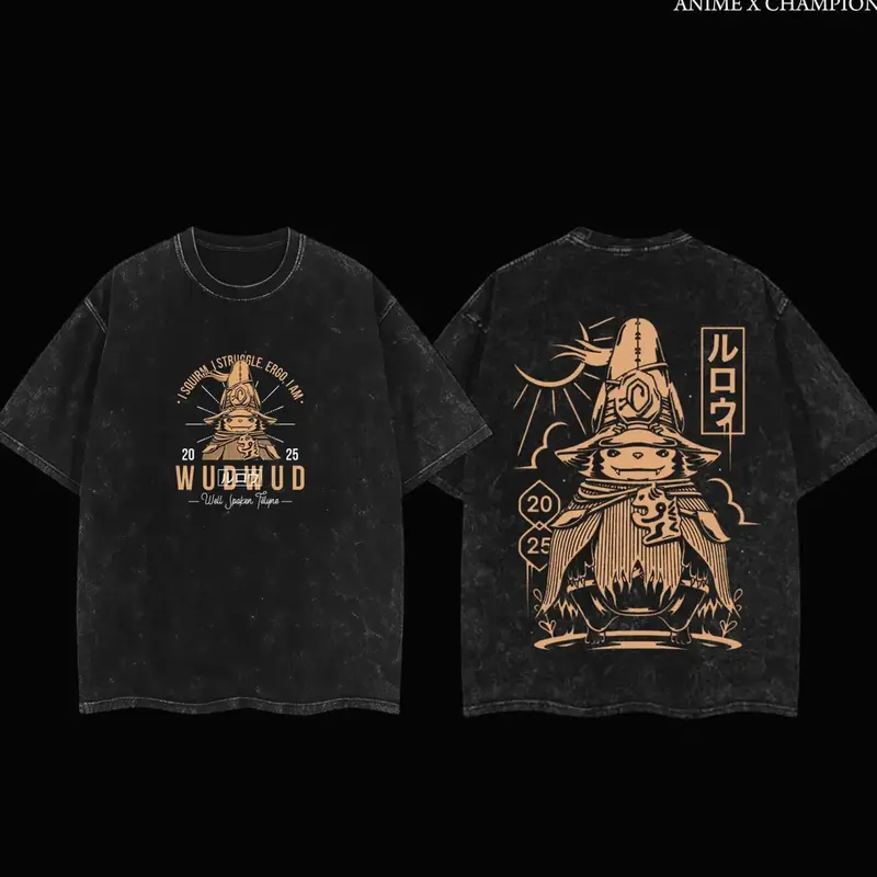 Monster Hunter Wilds Wudwud Vintage Washed Oversized Tee & Hoodie | Retro Game Graphic Apparel | Faded Streetwear For Hunter Fans | Soft Cotton Washed Outfit Perfect For Gamers 0