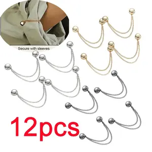 12 Piece Fashion Magnetic Clothes Clips, Alloy Belt Buckle & Scarf Chain, Strong Round Brooch, Multi-Functional Shawl Pins, Women's Decorative Collar Clip, Bling Stylish Accessory