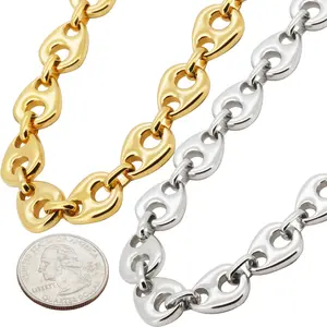 316L Stainless Steel 18k Yellow Gold Plated 13mm Puffed Mariner Link Chain Necklace 8.5”-20”