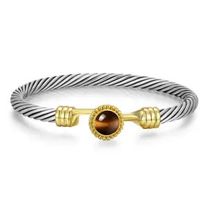 Mytys Tiger's Eye Bangle Symbolic Confidence Stainless Steel Bracelet For Women Elegant Jewelry Birthday Anniversary Gift Carnelian Agate