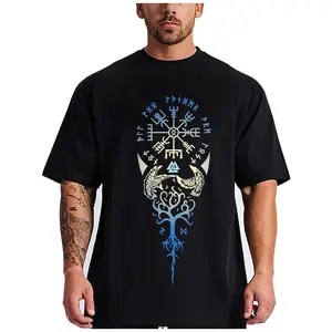 Men's Black Cotton T-Shirt with Norse Runes and Yggdrasil Tree of Life Graphic – Viking Mythology Symbol Design short sleeve shirt ,T-Shirt for Men ,full size,machine washable