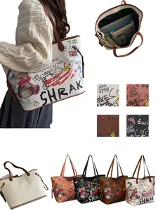 Women's Cartoon Bear Graffiti Shoulder Bag, Large Capacity Commuter Bag for Daily Use & Shopping, Casual Underarm Bag for Ladies