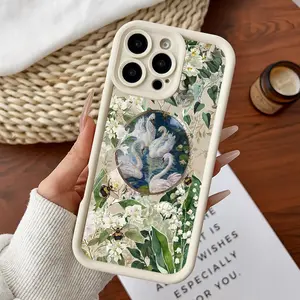 Compatible for iPhone11/12/13/14/15/16/17/promax/x/xs/xr/xsmax Case Swan & Bloom Whimsical Collage Soft TPU Shockproof Protective CASE, Cover, Accessories, Smartphone