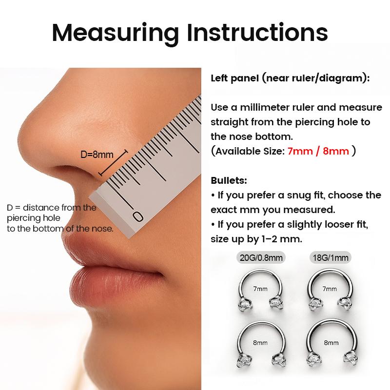 20G/18G 7mm Titanium Horseshoe Nose Ring(Free Gem Picker Tool) Internally Threaded Gems Lightweight