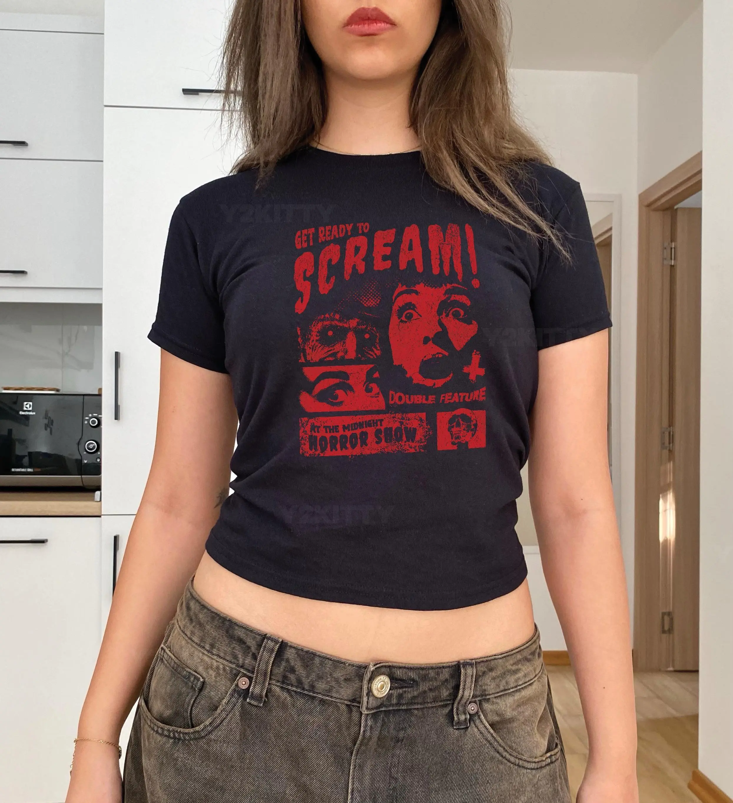 Get Ready To Scream Baby Tee - Vintage Halloween Shirt Retro Horror Y2k Crop Top