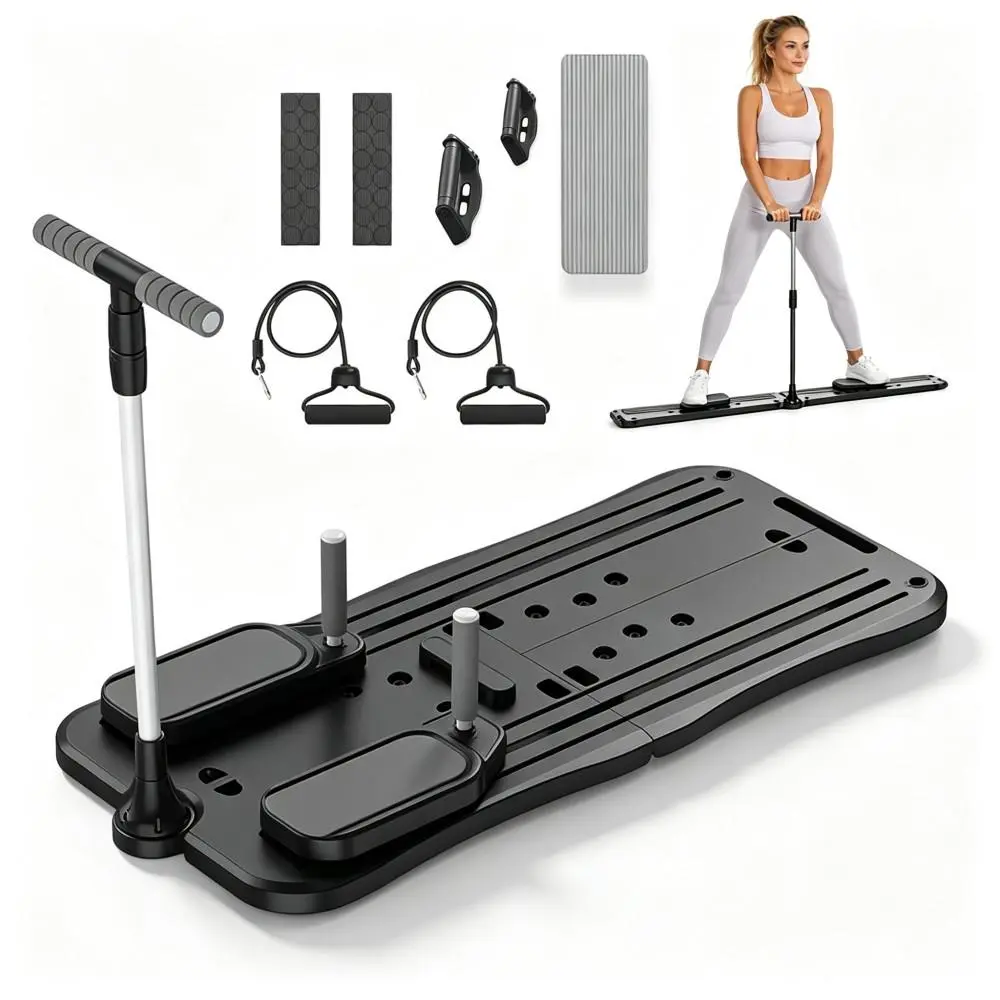 Travel-Size Collapsible Fitness Sliding Board with Pull Loops Full Bundle, Indoor Daily Workout Gear Black And Pink On Hand(Black）