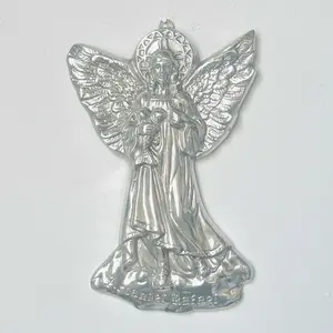 Arcángel Rafael Wall Art Catholic Religious Design Handcrafted in Polished Mexican Pewter for Home Decor