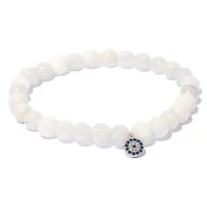 LA LUNA LOS ANGELES Moonstone Bead Bracelet with Sterling Silver Evil Eye Charm
