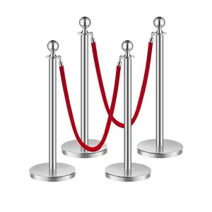 VEVOR Stanchions and Velvet Ropes 4Pcs, Hollow Base with Stainless Steel Post, 3 Red Velvet Ropes and Posts, Crowd Control Barriers Gold Stanchions, Red Carpet Runner Poles for Party Supplies