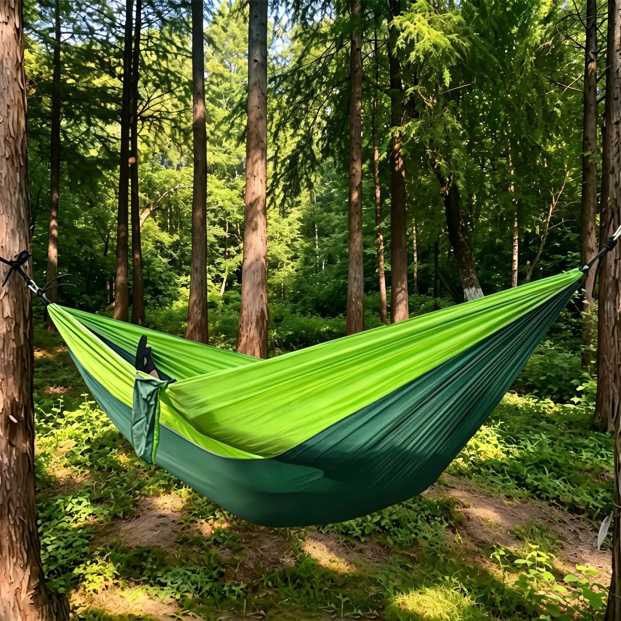 Portable Camping Hammock for Adults, Lightweight Nylon Travel Hammock with Ropes and Carabiners, Outdoor Hanging Hammock for Camping, Backpacking, Backyard and Travel