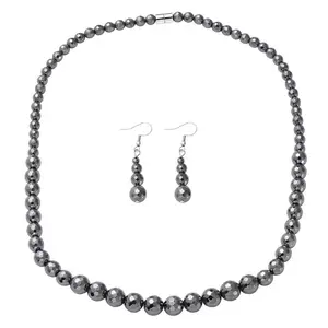 Hematite Necklace and Earrings Set Stainless Steel Choker Beach Boho Black Beaded Necklace - Costume Jewelry Set Dangle Earrings for Women - 20" Anniversary Wedding Engagement Christmas Gifts