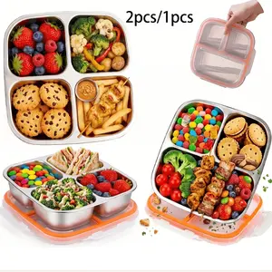 Stainless Steel Snack Containers with Lids, 3& 4 Compartment Snack Box Containers Bento Box, Reusable Meal Prep Lunch Containers, Divided Food Containers for Camping, Office, Travel